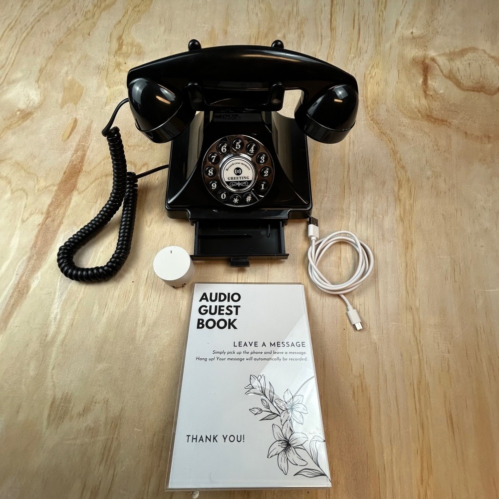 Vintage Style Audio Guest Book Phone Black Retro Rotary Design HHR-1929SL